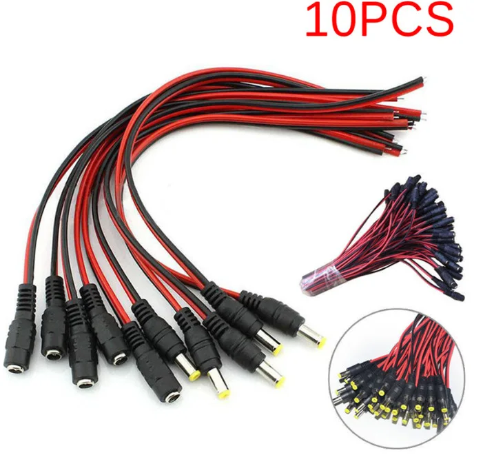 10pcs/Lot 2.1×5.5 Mm Male Female Plug 12V Dc Power Pigtail Cable Jack for Cctv Camera Connector Tail Extension 12V DC Wire